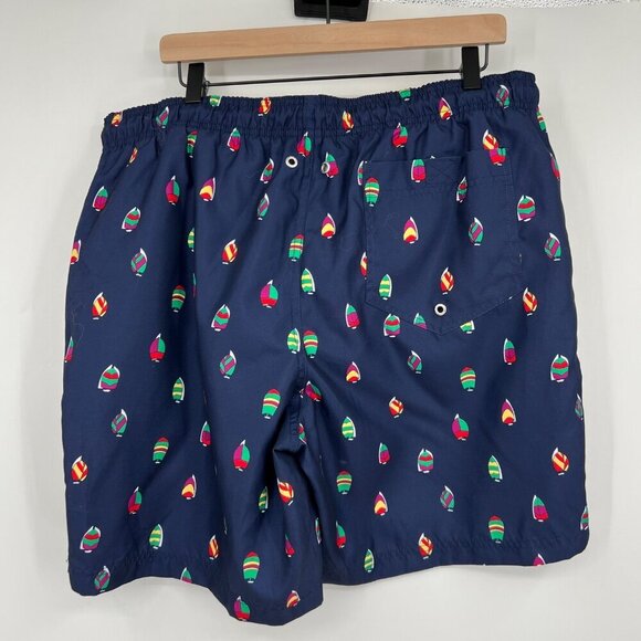 Lands End Swim Trunks Lined Men's size large navy all over sailboat print bathin - Picture 5 of 12